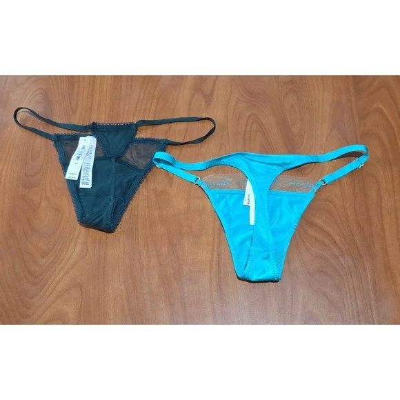 NWT 2 Victoria's Secret Thongs - Very Sexy Embroidered Mesh/Cotton V-String - S - Picture 5 of 6